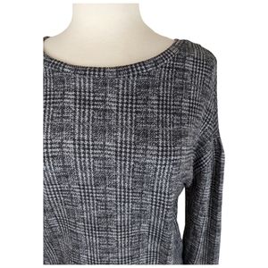 B Collection by Bobeau Gray Plaid Houndstooth Woven Blouse Top Small